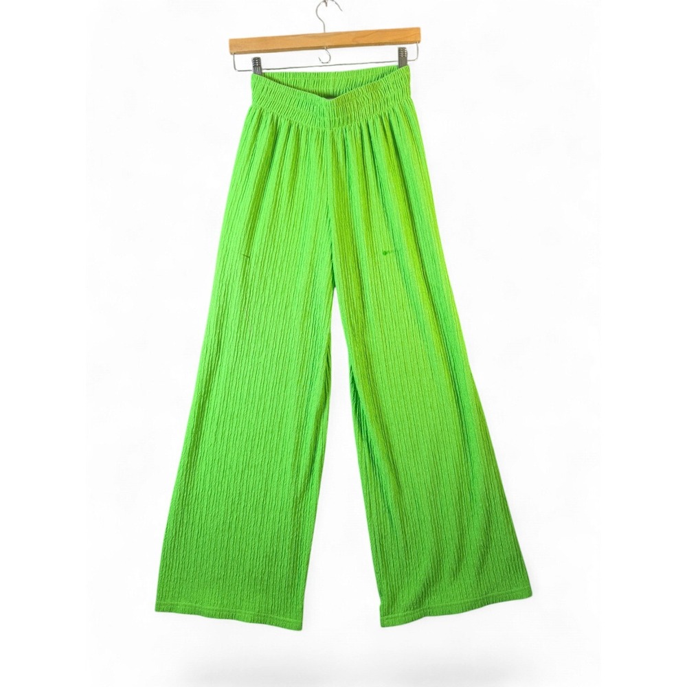 Love Poem by Olsi Lime Green Textured Wide Leg Elastic Waist Pants Medium